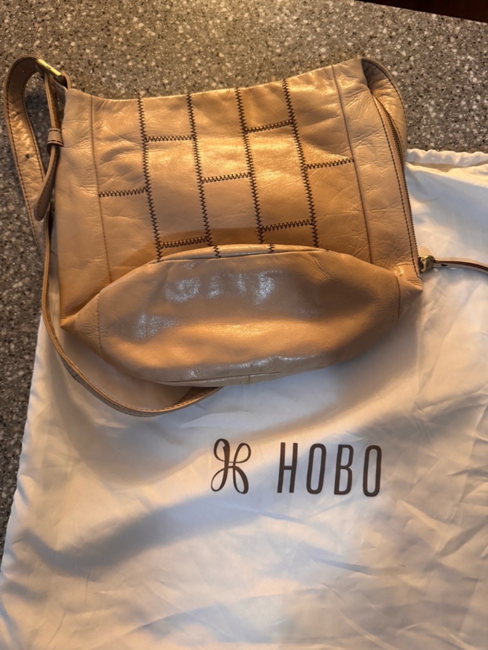 HOBO Tan Quilted Panel Leather Shoulder Bag